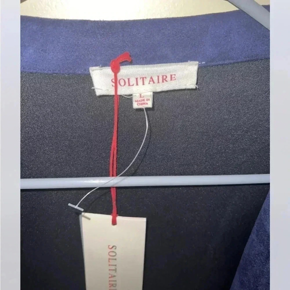 Solitaire Faux Suede Cardigan Duster Boho Jacket Navy Blue Large NEW - Picture 2 of 4